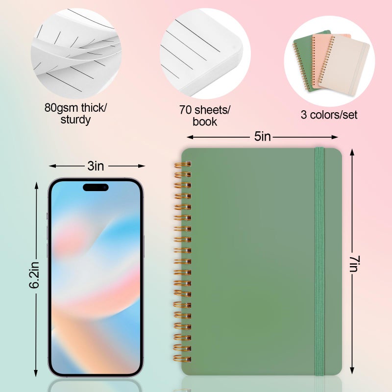 Utron 3 PCS Small Spiral Notebook 5x7  Notebooks for Note Taking  Morandi Spiral Journal Notebook  Work Notebook Small Notebooks 5x7 with Strap  Cute Notebooks for Women 70 Sheets/Note Books - Image 2